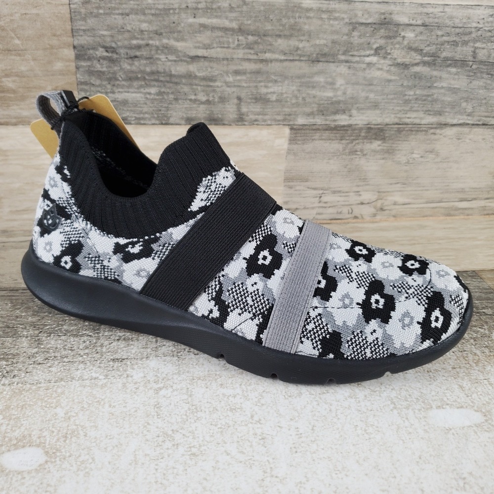 Spenco Karma Womens Shoes Sz 7 B Running Black Floral Stretch Slip On Sneakers